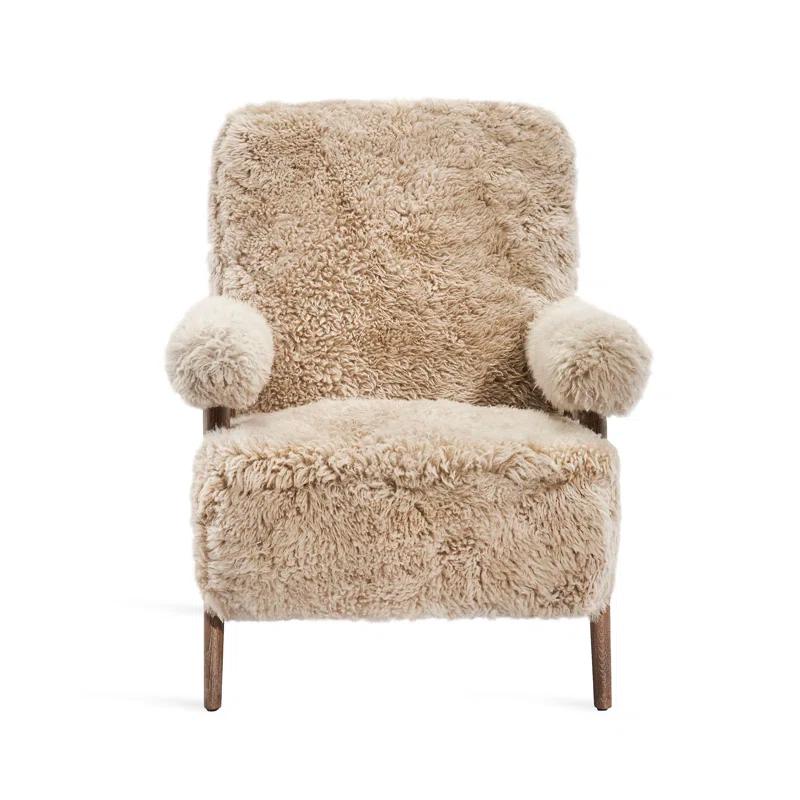 Morel Taupe Tibetan Lambskin Lounge Chair with Ash Wood Frame