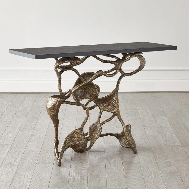 Drift Faux Bronze and Textured Black Marble Rectangular Console