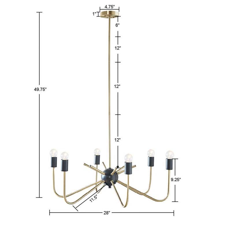 Alexis Two-Tone Antique Brass & Black 6-Light Chandelier