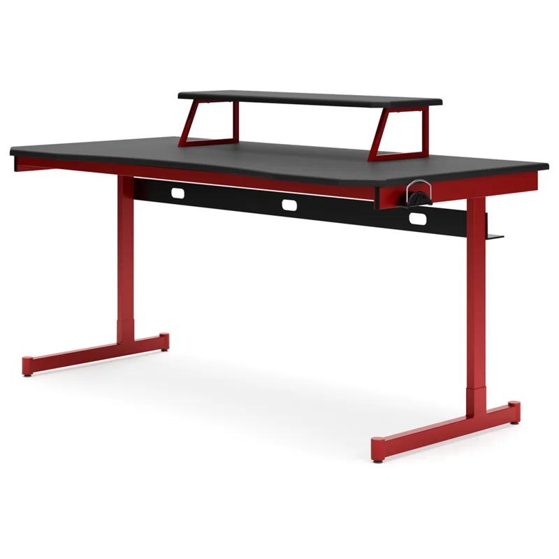 Contemporary 63" Black and Red Gaming Desk with Power Outlet and Cup Holder