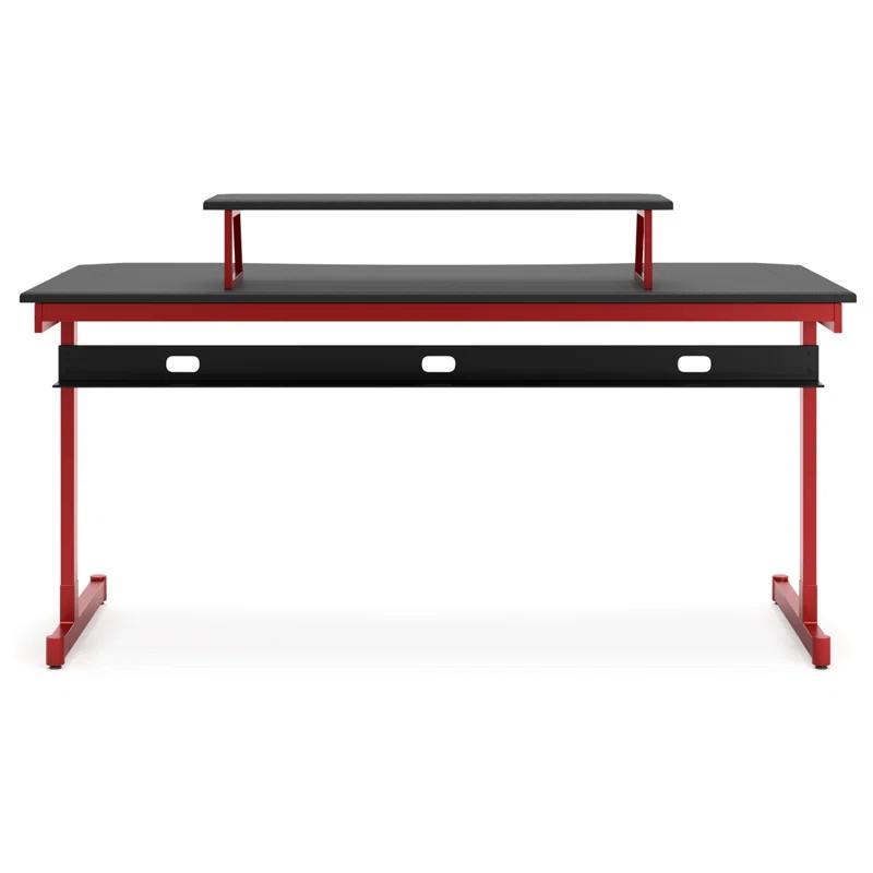 Contemporary 63" Black and Red Gaming Desk with Power Outlet and Cup Holder