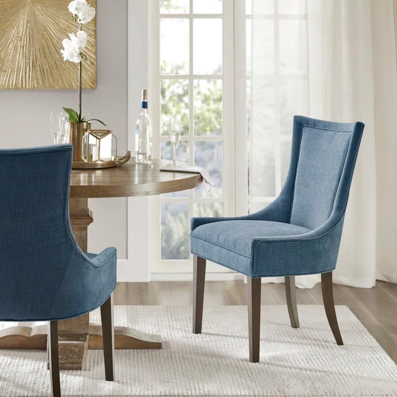 Elegant Blue Twill High-Back Upholstered Side Chair Set