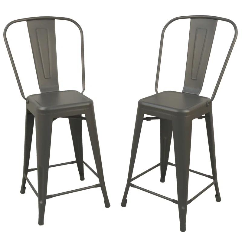 Set of 2 Rustic Pewter Counter Stools with Metal Frame