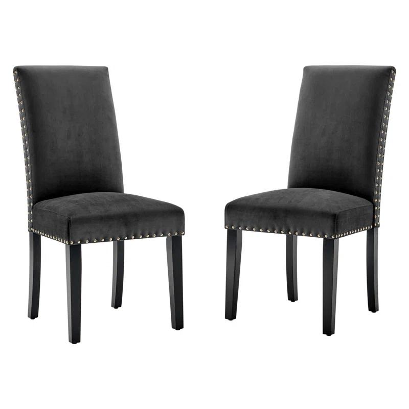 Modway Silver Orchid Lind Velvet Nailhead Trim Dining Side Chairs