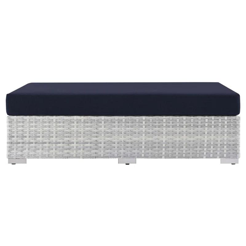 Convene Versatile Light Gray and Navy Rectangular Patio Ottoman