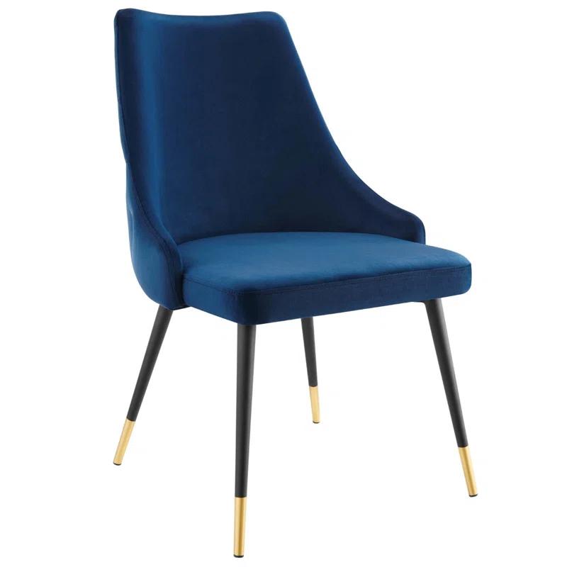 Elegant Navy Velvet Upholstered Side Chair with Gold Metal Accents