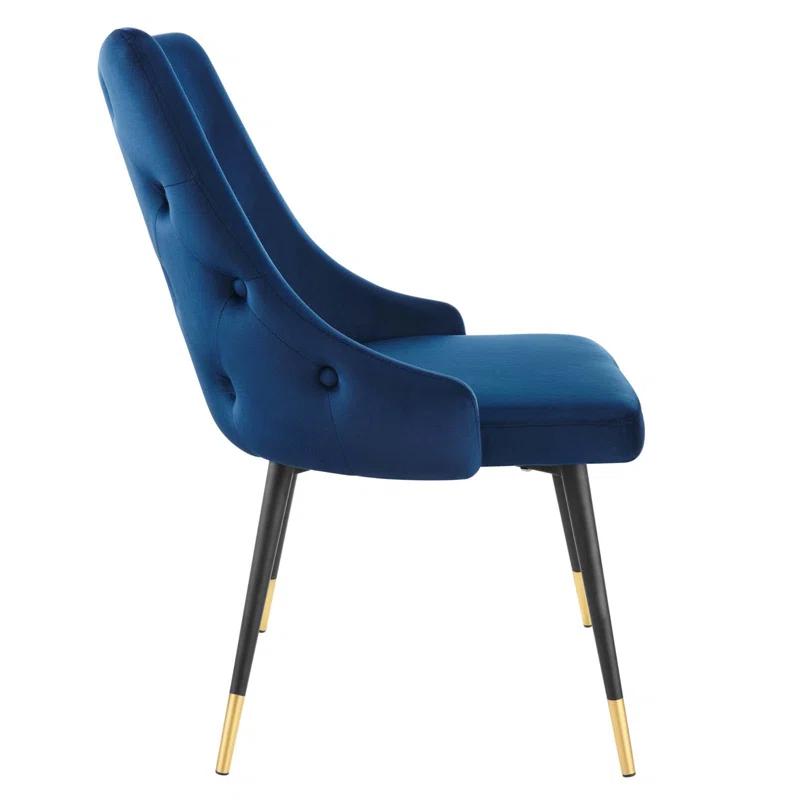 Elegant Navy Velvet Upholstered Side Chair with Gold Metal Accents