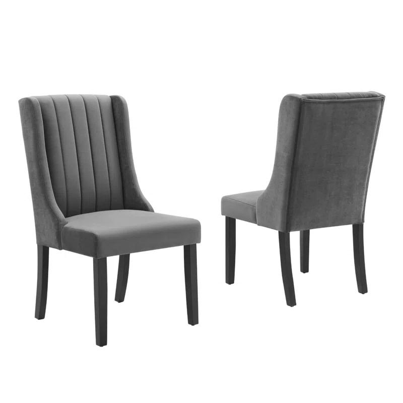 Glam Deco Gray Velvet Upholstered Parsons Side Chair Set