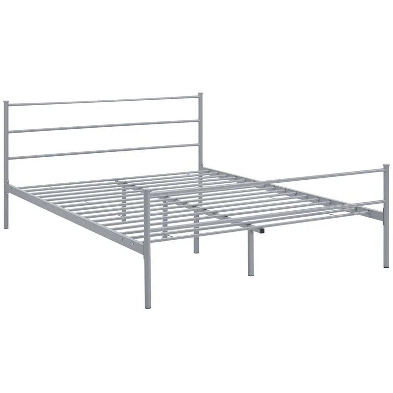 Cottage Charm Gray Metal Queen Platform Bed with Vintage Headboard