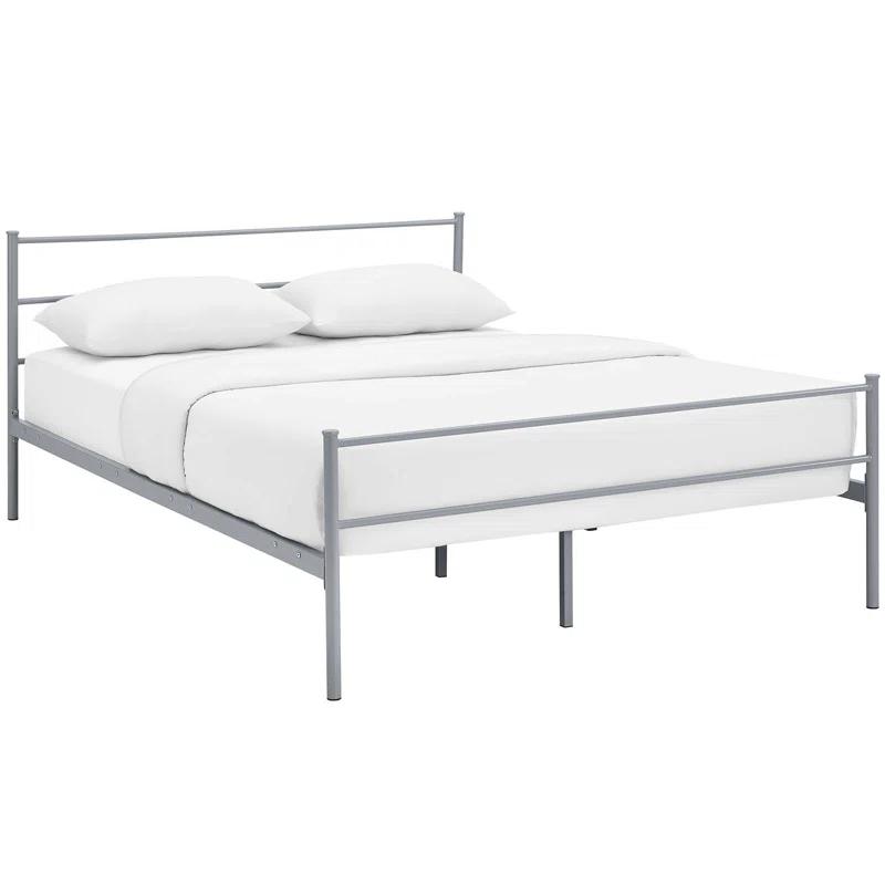 Cottage Charm Gray Metal Queen Platform Bed with Vintage Headboard