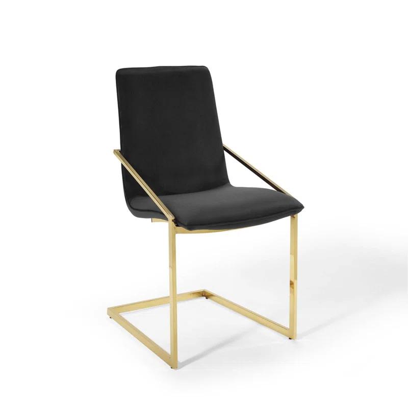 Elegant Gold Black Velvet Upholstered Armchair with Geometric Metal Frame