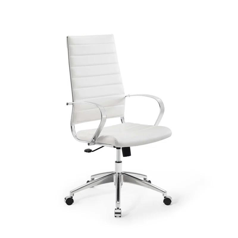 Sailor's Delight High-Back White Vinyl Office Chair with Chrome Base