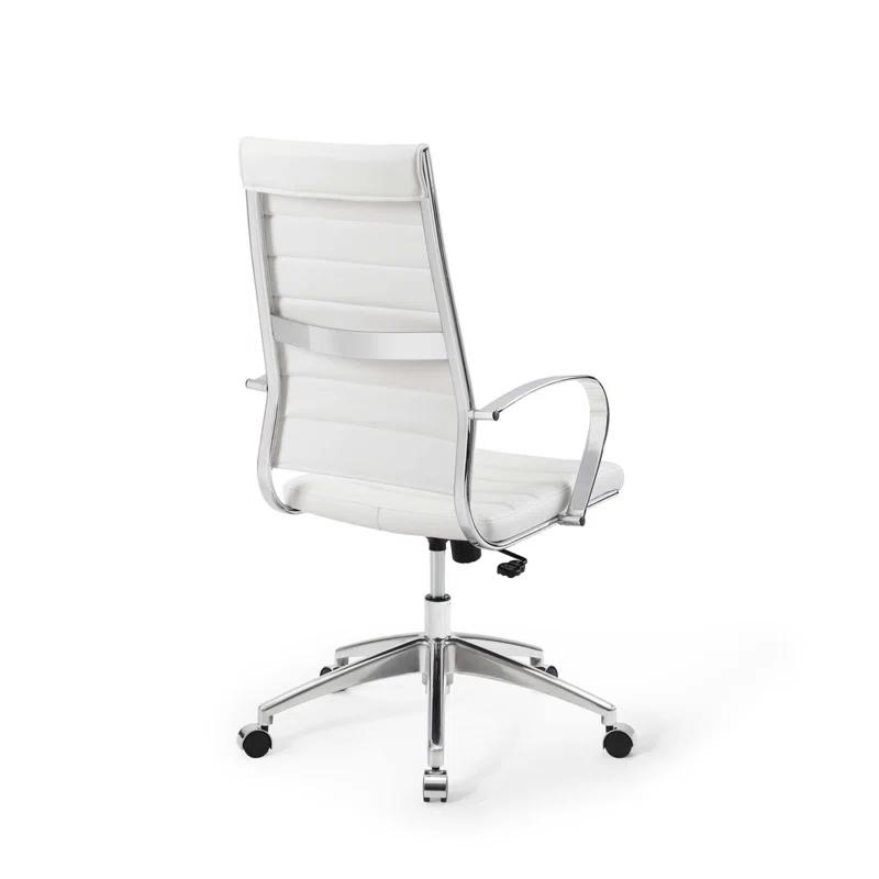 Sailor's Delight High-Back White Vinyl Office Chair with Chrome Base