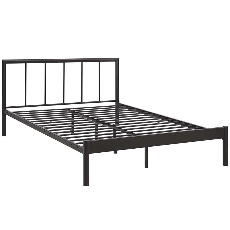 Rustic Cottage Twin Metal Platform Bed with Integrated Headboard in Brown