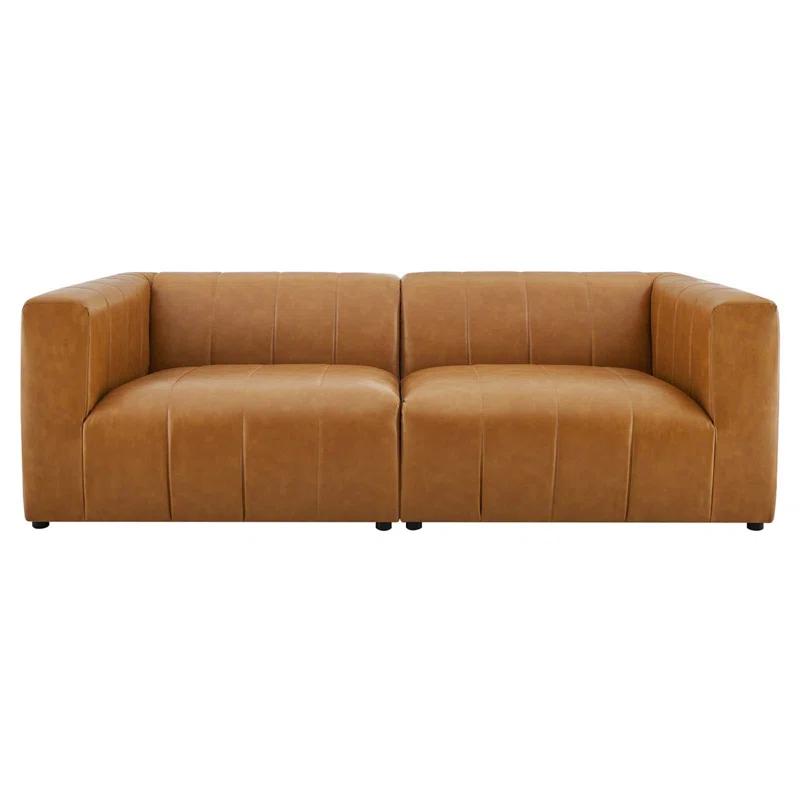 Bartlett Tan Faux Leather Tufted 87" Loveseat with Track Arms