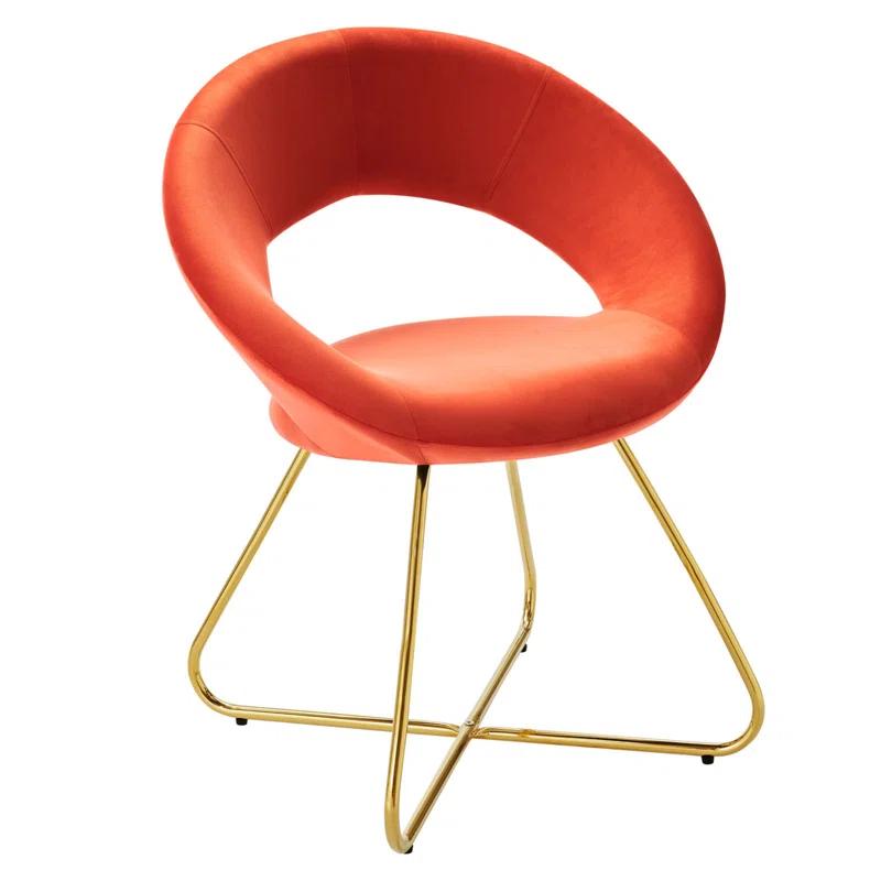 Gold Orange Velvet Upholstered Side Chair with Metal Legs