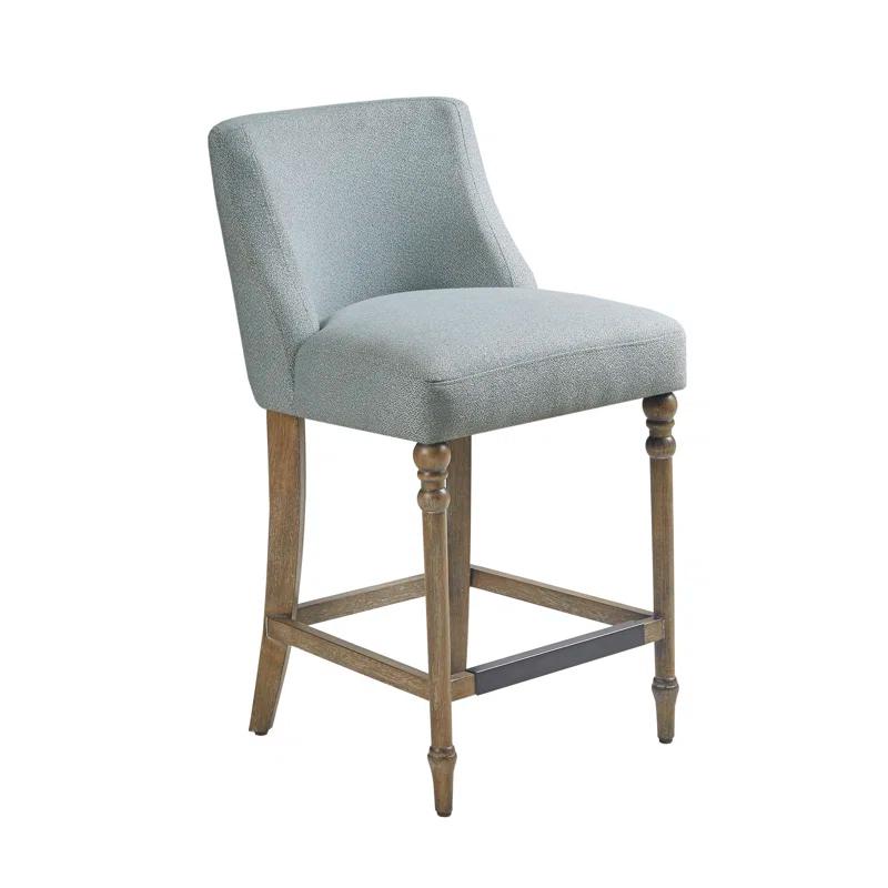 Elegant Blue 25" Upholstered Counter Stool with Solid Wood Legs