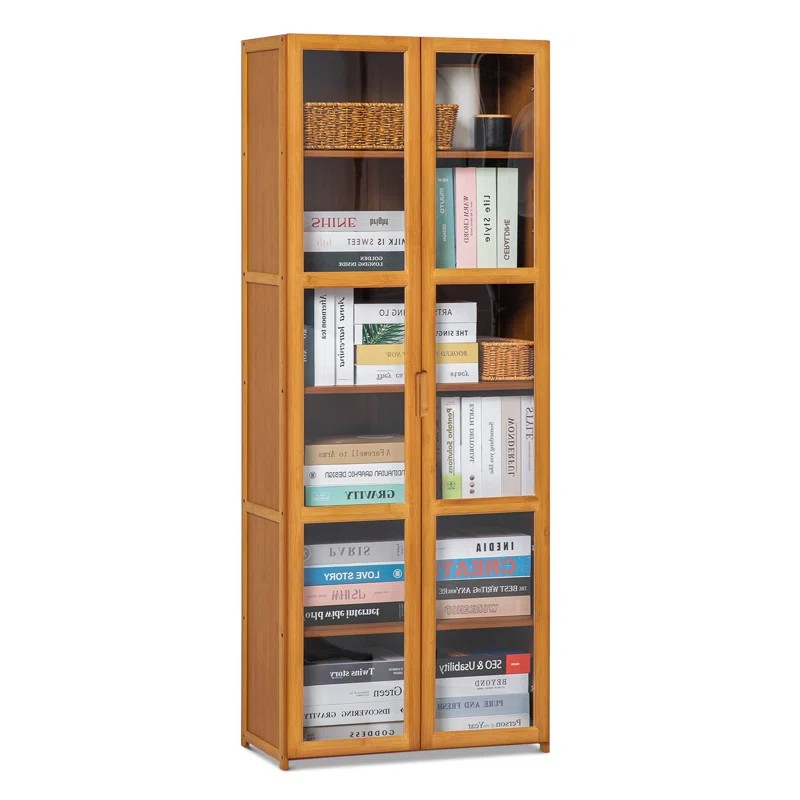 MoNiBloom 6 Tiers Rayon from Bamboo Storage Bookcase Free Standing With Clear Acrylic Door Display