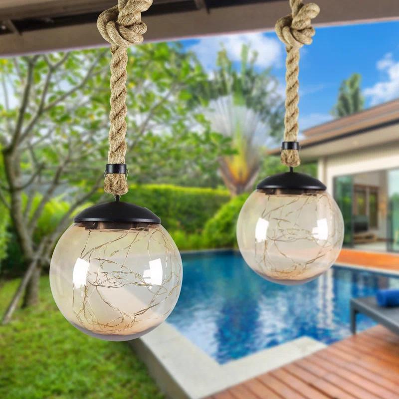 Exhart 37.4'' Solar Powered Integrated LED Outdoor Lantern (Set of 2)