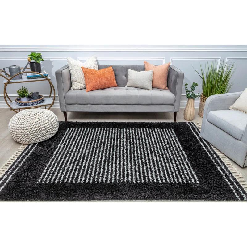 Ebony Twilight 5' x 7' Braided Stripe Shag Area Rug