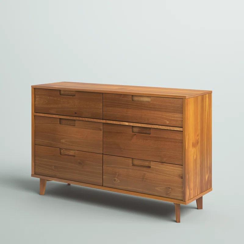 Caramel Mid-Century Double Dresser with Extra Deep Drawers