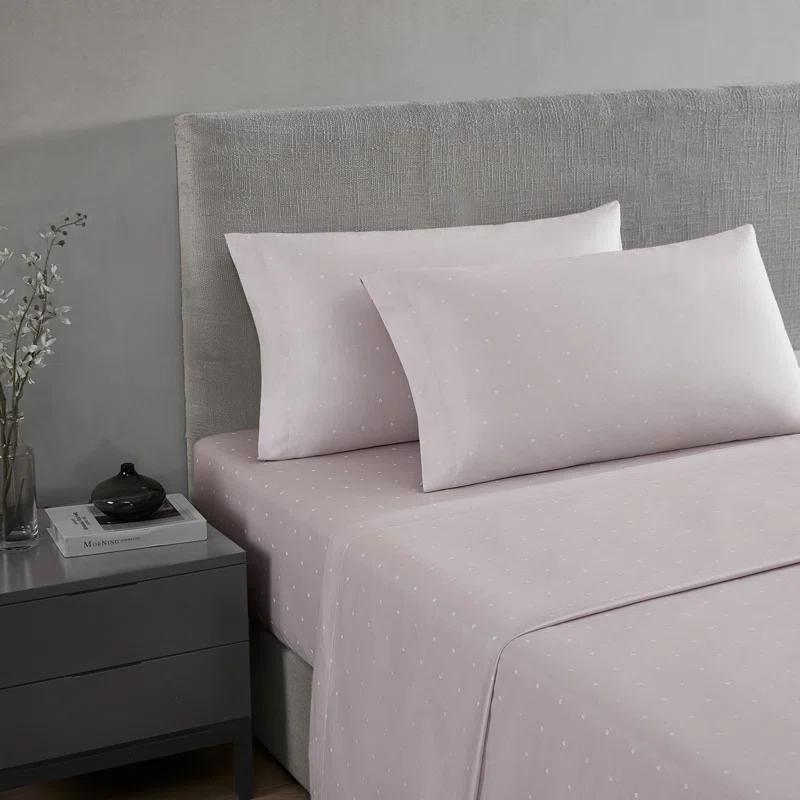 Eyelet Pink Queen Sheet Set in Cotton-Polyester Blend with Deep Pockets