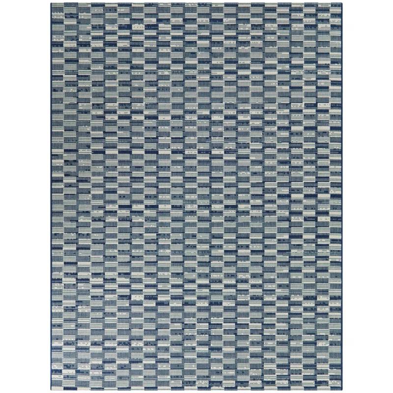 Braided Rectangular Easy Care Blue Synthetic Rug, 7'10" x 10'