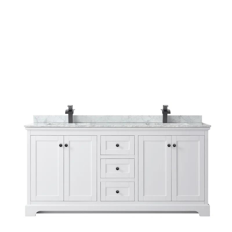 Avery 72'' White Double Freestanding Bathroom Vanity with Marble Top