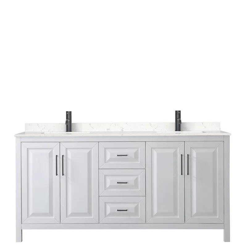 Elegant 72'' White Double Freestanding Vanity with Carrara Marble Top