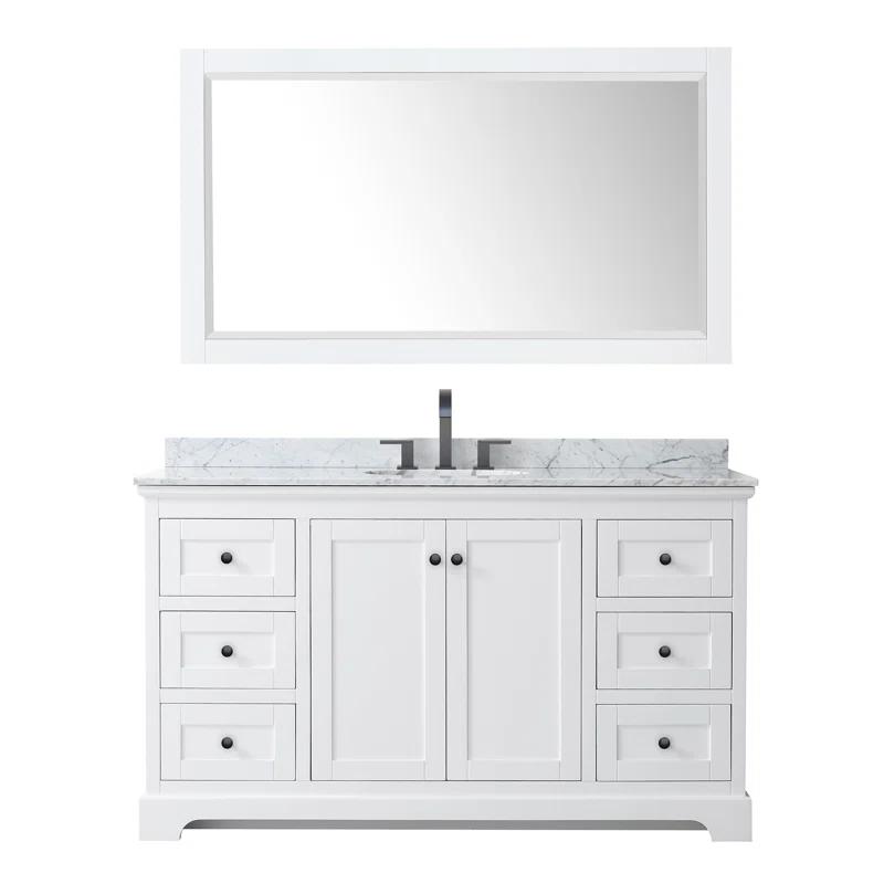 Avery 60'' White Freestanding Single Bathroom Vanity with Carrara Marble Top and Matte Black Hardware