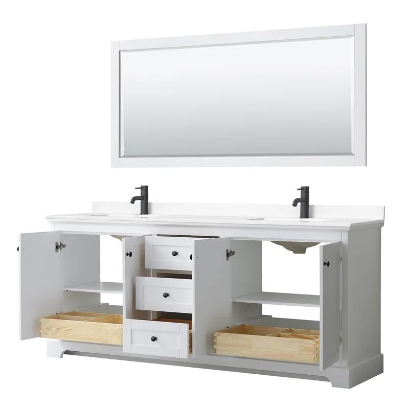 Wyndham Collection Avery 80'' Double Bathroom Vanity with Marble Top with Mirror