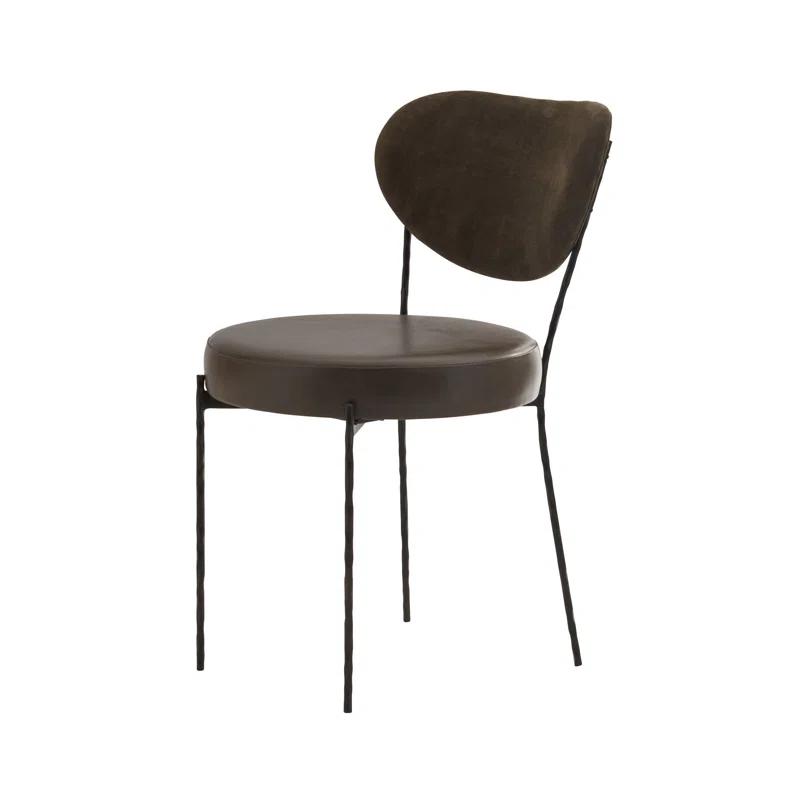 Luxurious Black Leather and Metal Upholstered Dining Chair