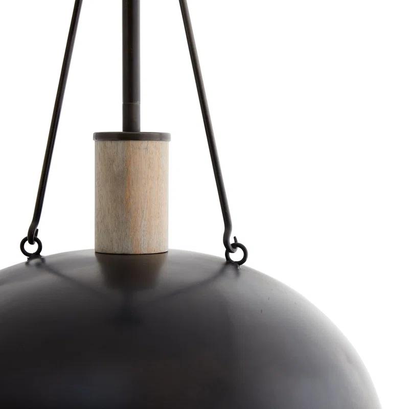 Contemporary Bronze Bowl Pendant with Wood Finial - Indoor/Outdoor