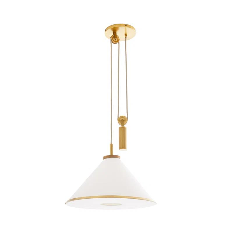 Norfolk White Linen and Antique Brass Adjustable Pendant Light