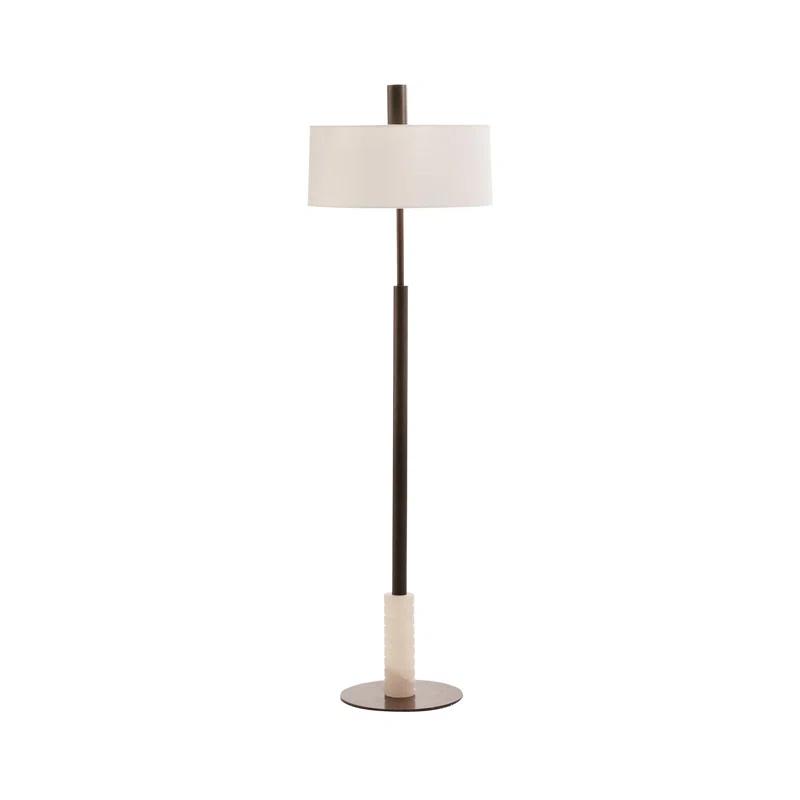 Mitchell White Alabaster and Bronze Arched Floor Lamp with Off-White Linen Shade