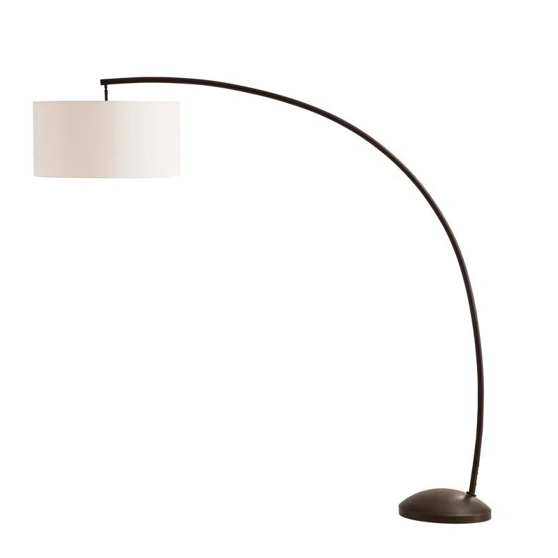 Elegant Naples English Bronze Arc Floor Lamp with Pivoting Linen Shade