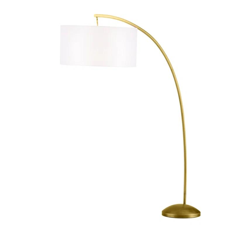 Elegant Naples Antique Brass Arc Floor Lamp with Pivoting Linen Shade