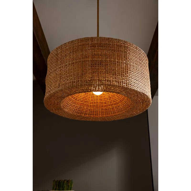 Nev 32" Airy Rattan and Antique Brass Drum Pendant Light