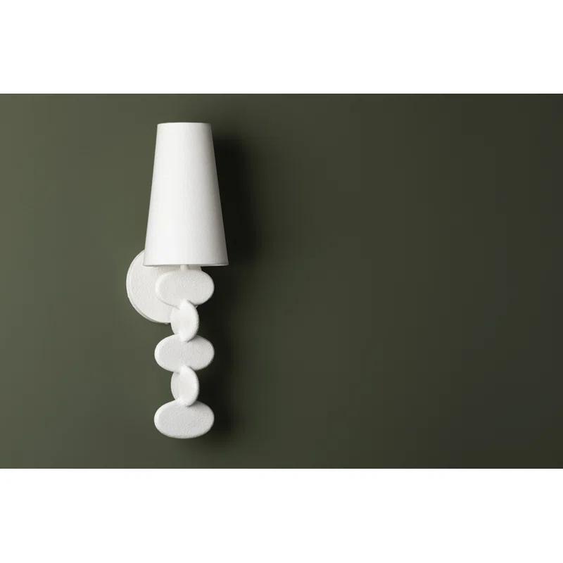 Ellios Sculptural Gesso White Linen Shade Wall Sconce