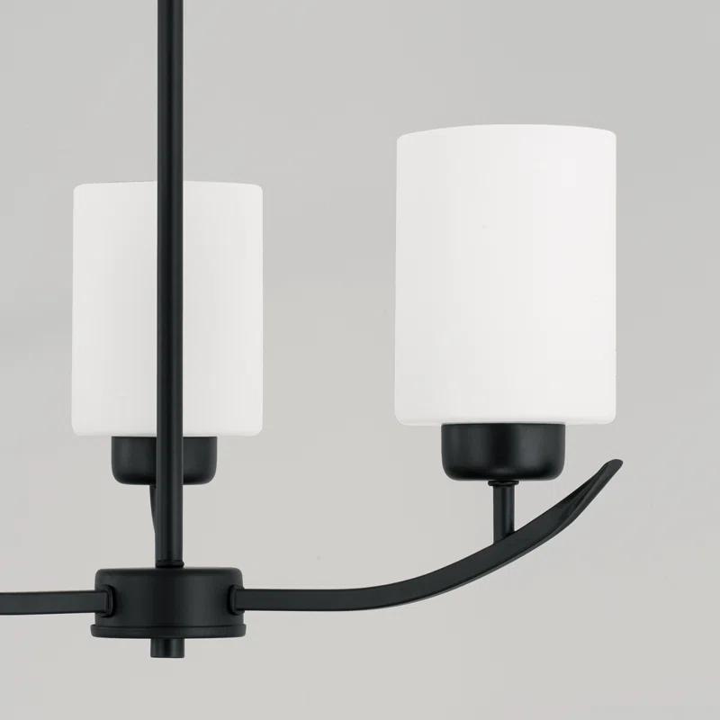 Mini Matte Black 3-Light Chandelier with Soft White Glass