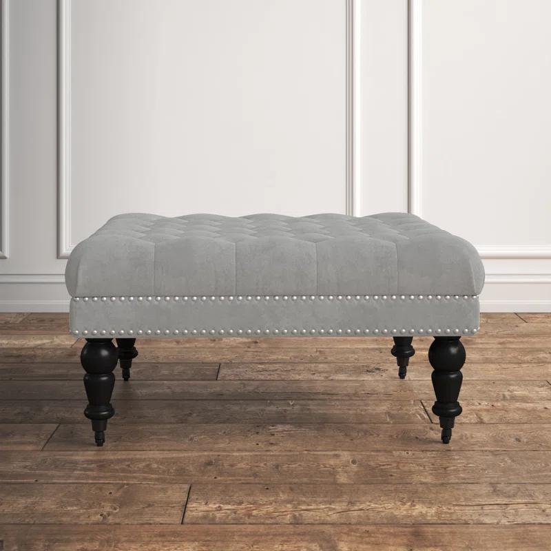 Isabelle 35" Gray Velvet Tufted Cocktail Ottoman with Nailhead Trim