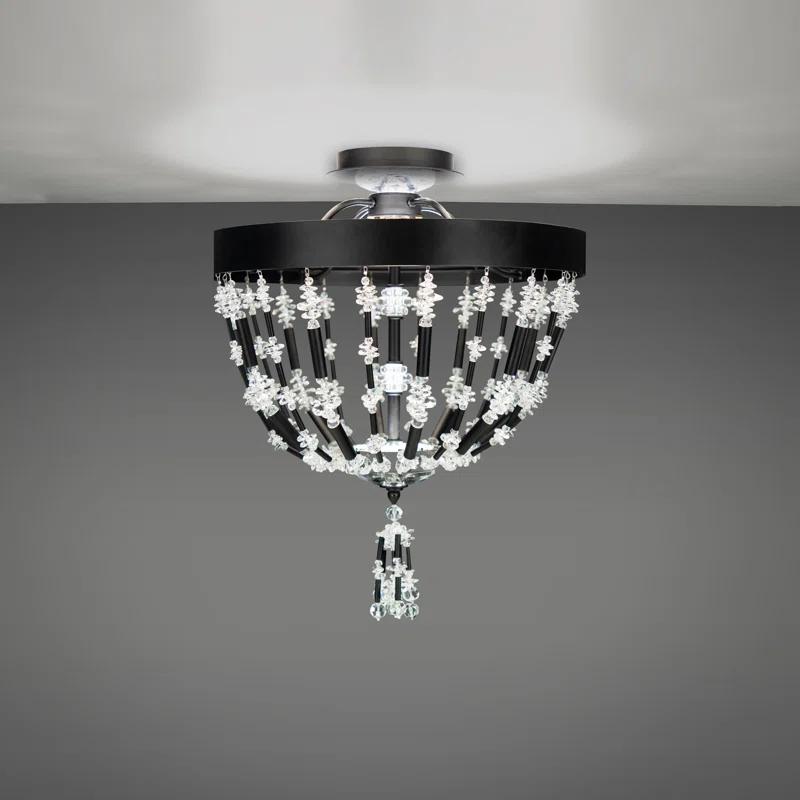 Bali 16" Black Optic Crystal LED Semi Flush Mount for Indoor/Outdoor