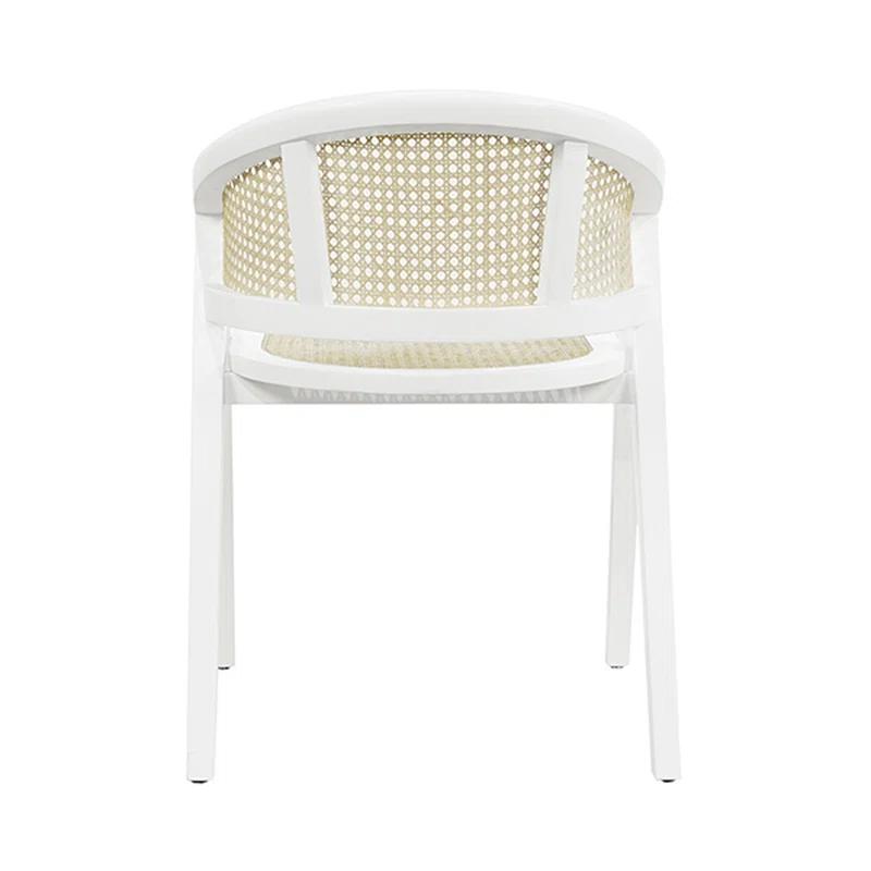 Contemporary Matte White Lacquer Wood & Cane Armchair