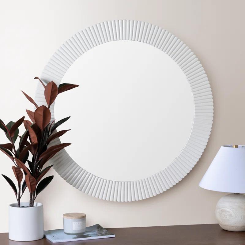 Novalee 36'' Chic White Round Scalloped Wall Mirror