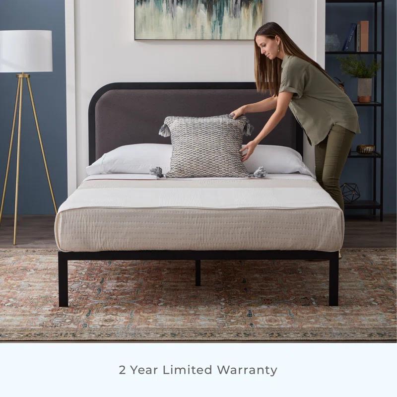 Brookside Metal Bed Frame with Rounded Upholstered Headboard