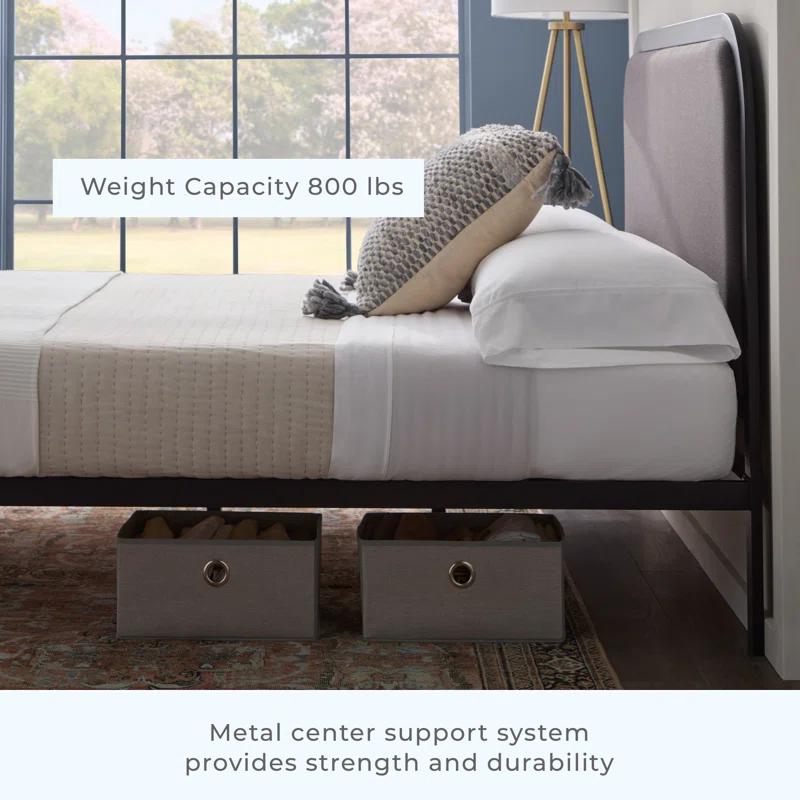 Brookside Metal Bed Frame with Rounded Upholstered Headboard