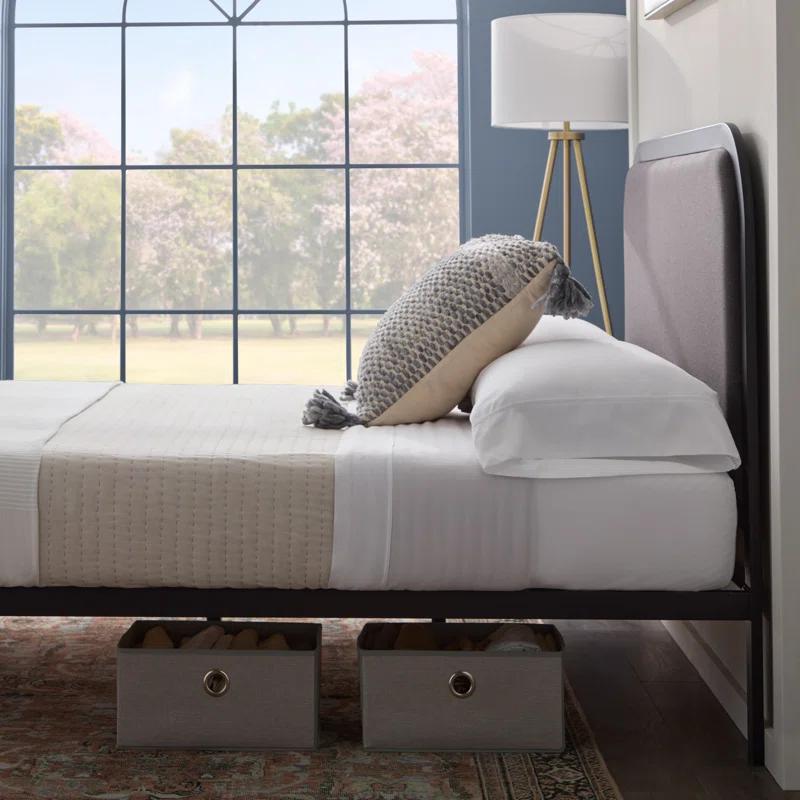 Brookside Metal Bed Frame with Rounded Upholstered Headboard