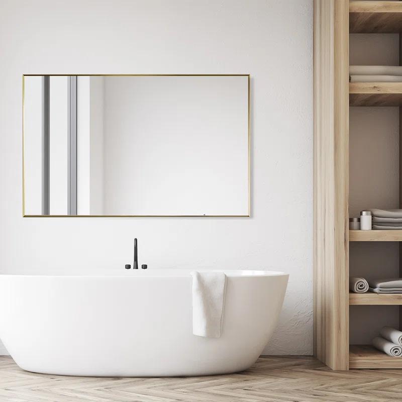 Elegant Rectangular 48" Brushed Gold Aluminum Bathroom Vanity Mirror