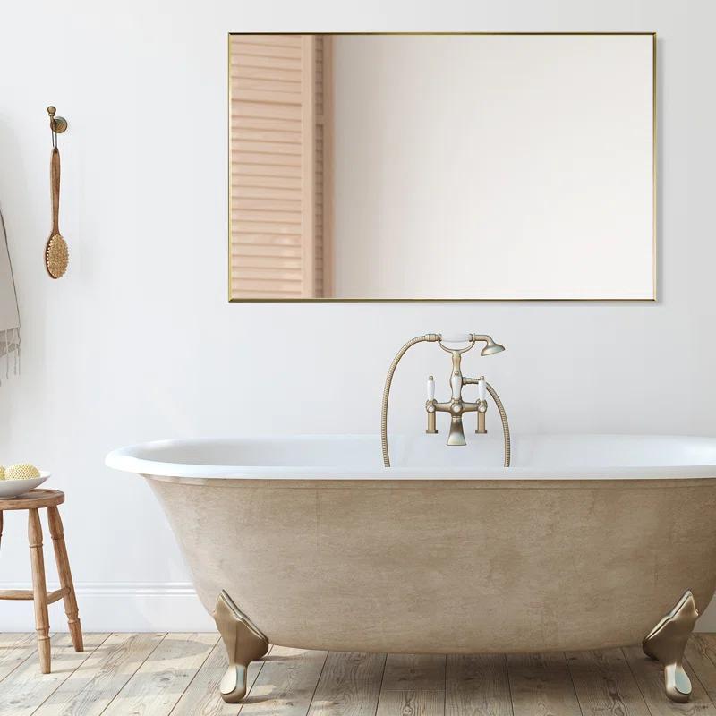 Elegant Rectangular 48" Brushed Gold Aluminum Bathroom Vanity Mirror