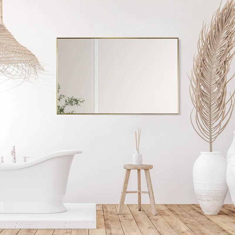 Elegant Rectangular 48" Brushed Gold Aluminum Bathroom Vanity Mirror